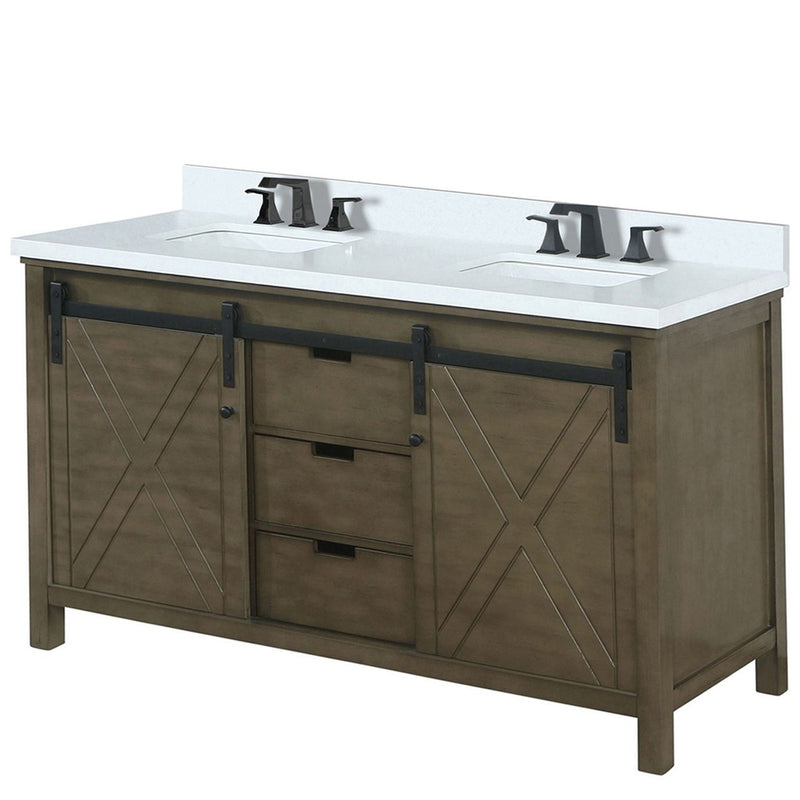 Lexora Marsyas 60" W x 22" D Rustic Brown Double Bath Vanity Marble Countertop and Faucet Set