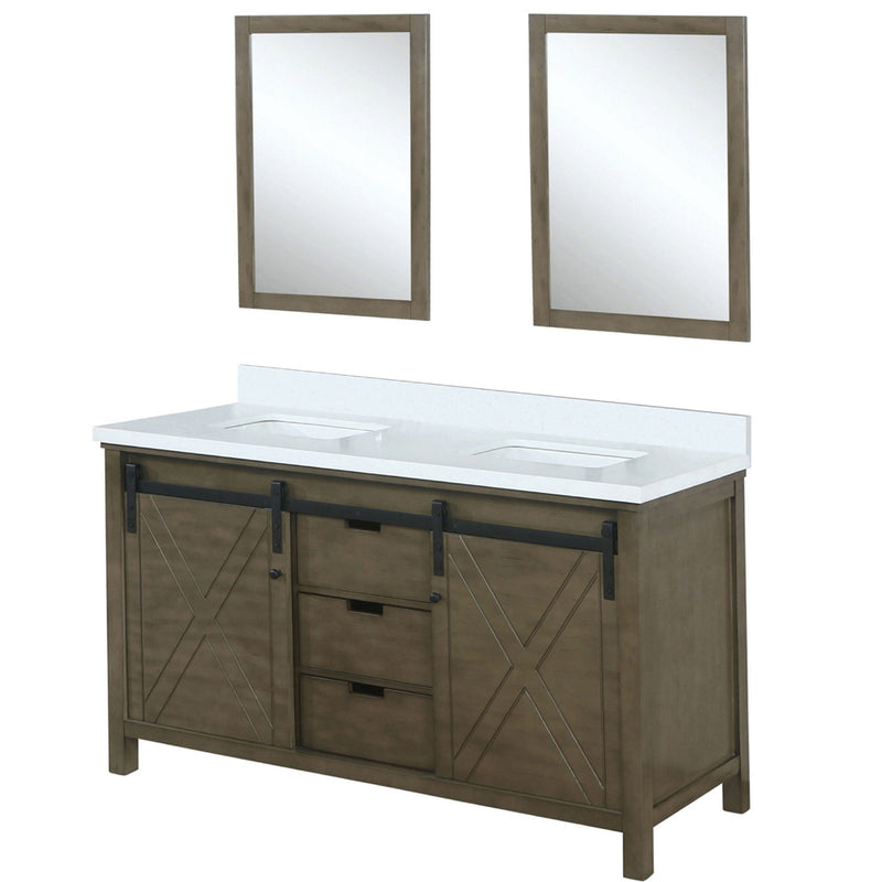 Lexora Marsyas 60" W x 22" D Rustic Brown Double Bath Vanity Marble Countertop and 24" Mirrors