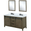 Lexora Marsyas 60" W x 22" D Rustic Brown Double Bath Vanity Marble Countertop with Faucet Set and 24" Mirrors