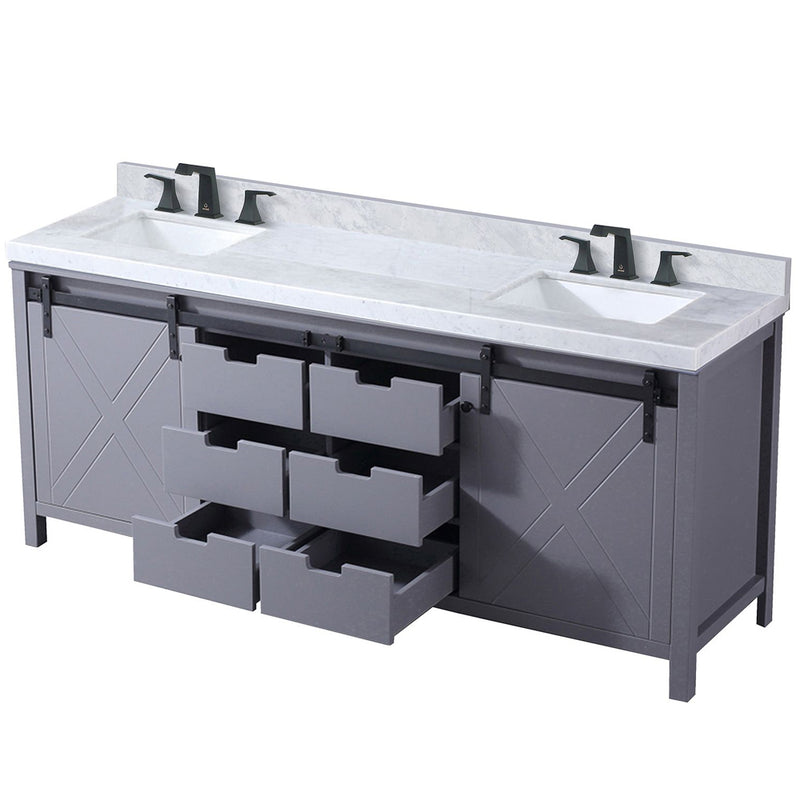 Lexora Marsyas 80" W x 22" D Dark Grey Double Bath Vanity Carrara Marble Countertop and Faucet Set