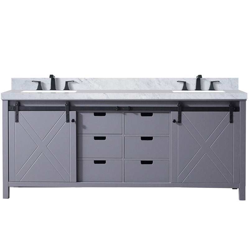 Lexora Marsyas 80" W x 22" D Dark Grey Double Bath Vanity Carrara Marble Countertop and Faucet Set