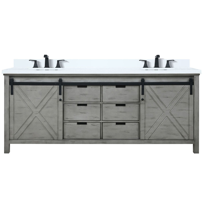 Lexora Marsyas 80" W x 22" D Ash Grey Double Bath Vanity Marble Countertop and Faucet Set