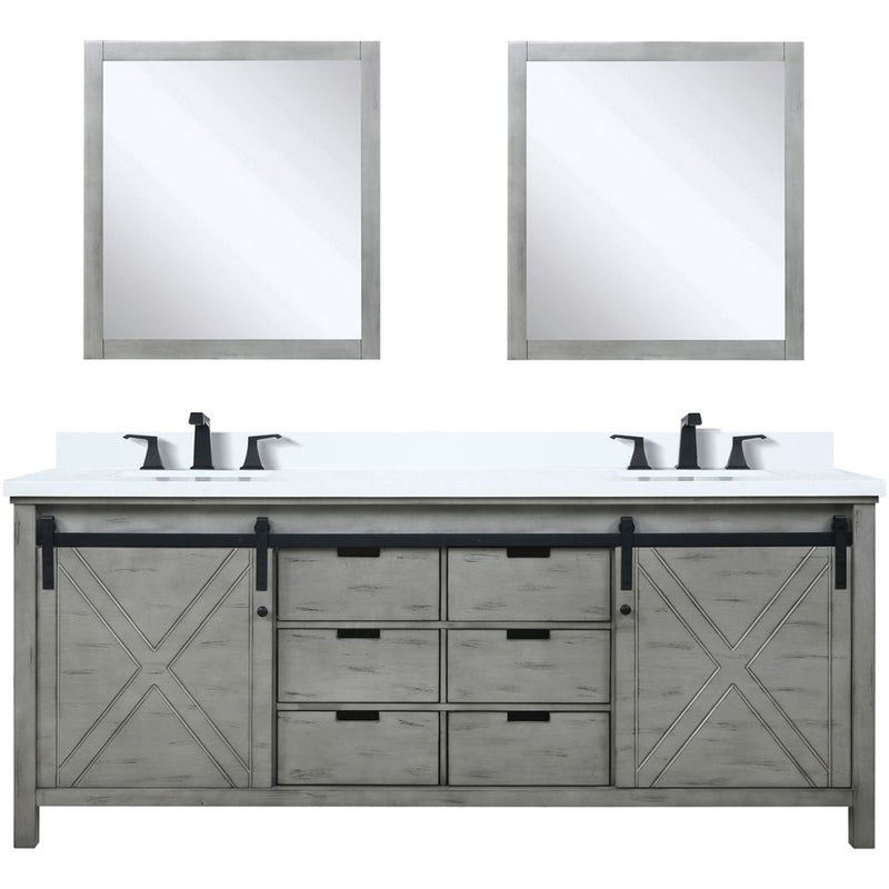 Lexora Marsyas 80" W x 22" D Ash Grey Double Bath Vanity Marble Countertop with Faucet Set and 30" Mirrors