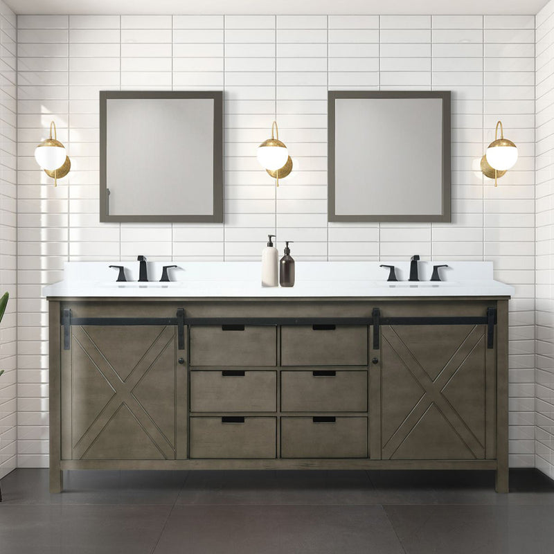 Lexora Marsyas 80" W x 22" D Rustic Brown Double Bath Vanity Marble Countertop and Faucet Set