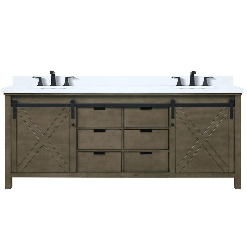 Lexora Marsyas 80" W x 22" D Rustic Brown Double Bath Vanity Marble Countertop and Faucet Set