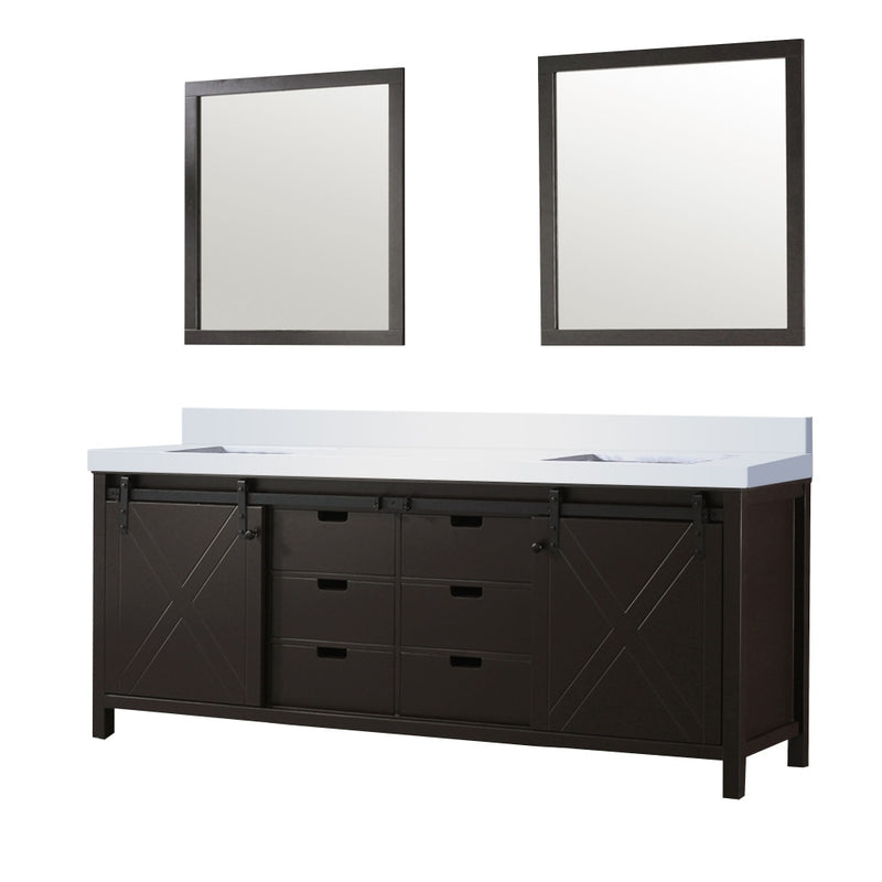 Lexora Marsyas 84 in W x 22 in D Brown Double Bath Vanity with Marble Countertop and 34 in Mirrors