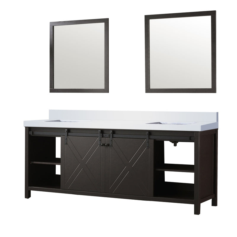 Lexora Marsyas 84 in W x 22 in D Brown Double Bath Vanity with Marble Countertop and 34 in Mirrors