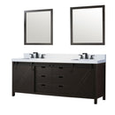 Lexora Marsyas 84 in W x 22 in D Brown Double Bath Vanity, Marble Countertop with Faucet Set and 34 in Mirrors