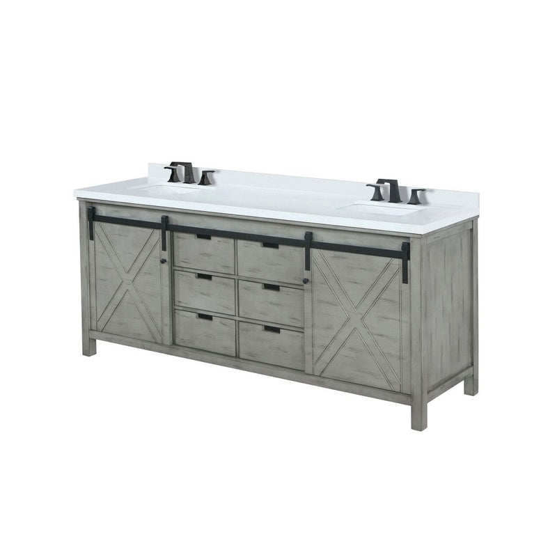 Lexora Marsyas 84" W x 22" D Ash Grey Double Bath Vanity Marble Countertop and Faucet Set