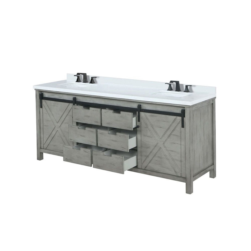 Lexora Marsyas 84" W x 22" D Ash Grey Double Bath Vanity Marble Countertop and Faucet Set