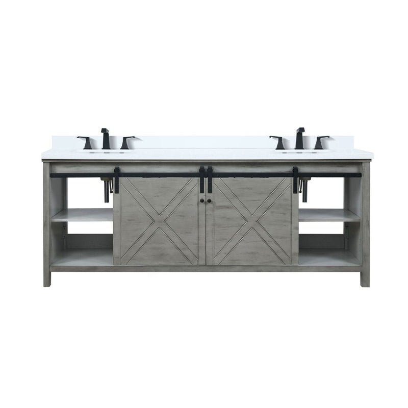 Lexora Marsyas 84" W x 22" D Ash Grey Double Bath Vanity Marble Countertop and Faucet Set