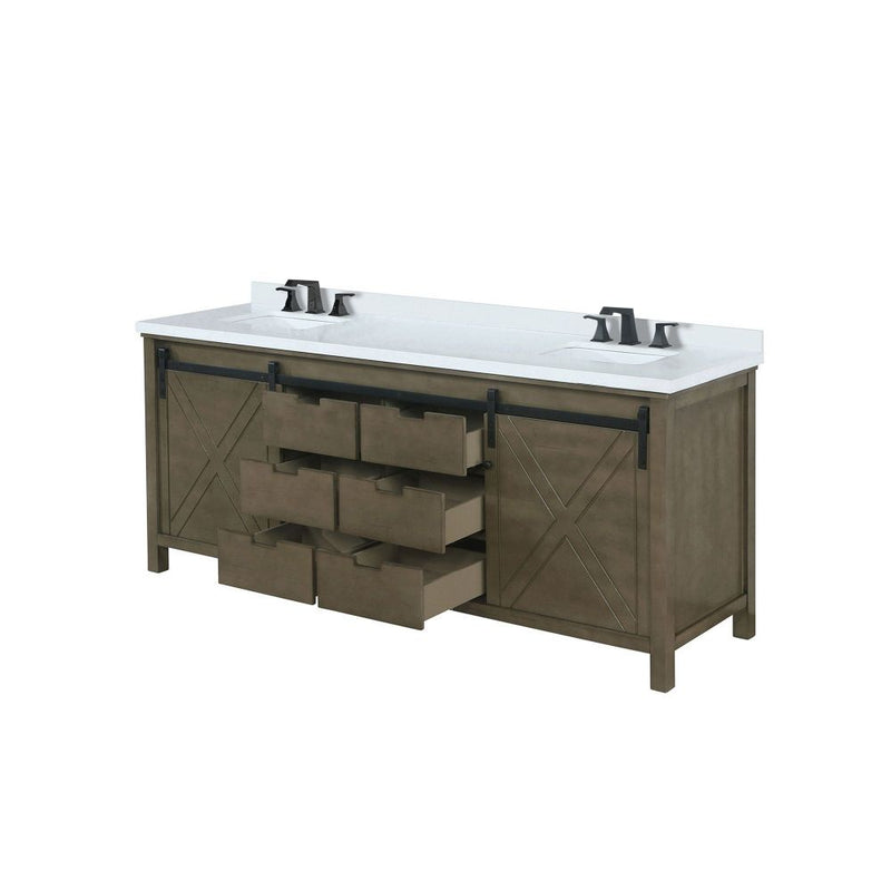 Lexora Marsyas 84" W x 22" D Rustic Brown Double Bath Vanity Marble Countertop and Faucet Set