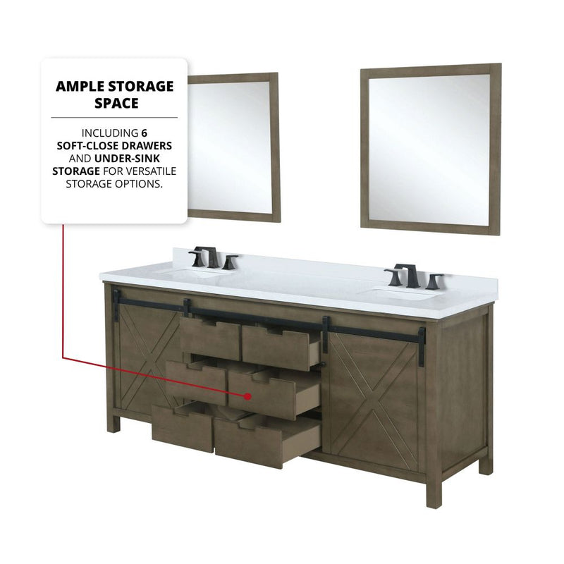 Lexora Marsyas 84" W x 22" D Rustic Brown Double Bath Vanity Marble Countertop and Faucet Set