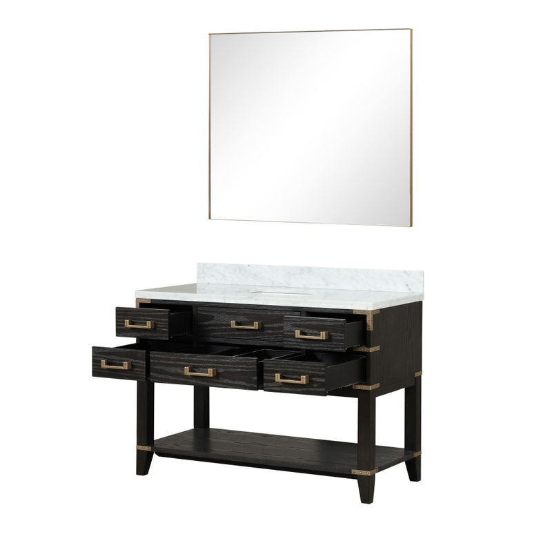 Lexora Norwalk 48 in W x 22 in D Single Bath Vanity with Carrara Marble Top and 46 in Mirror