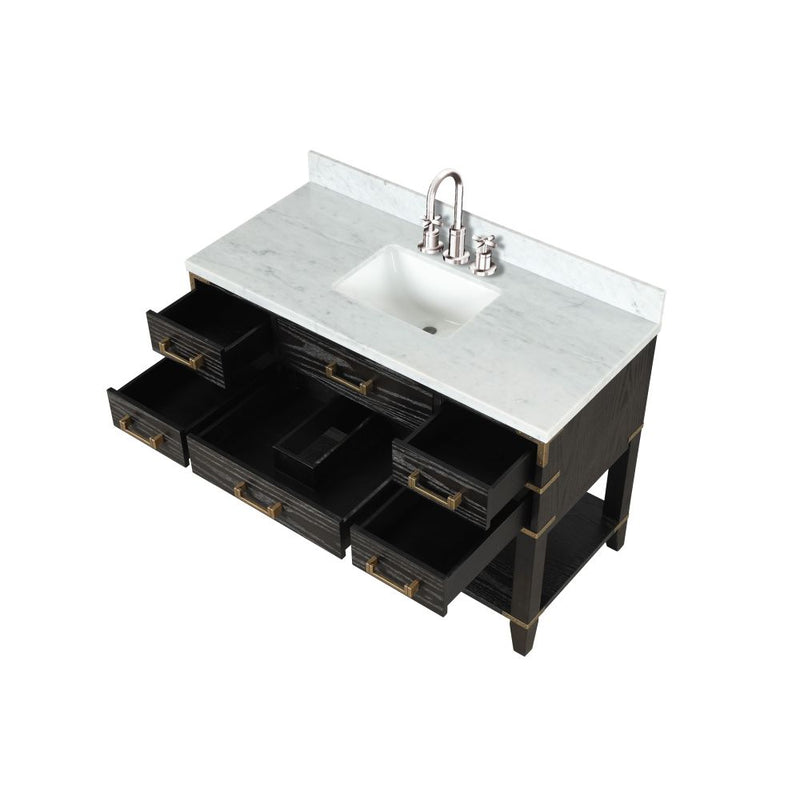 Lexora Norwalk 48 in W x 22 in D Single Bath Vanity with Carrara Marble Top Faucet Set and 46 in Mirror