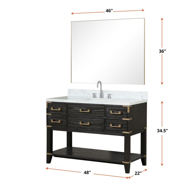 Lexora Norwalk 48 in W x 22 in D Single Bath Vanity with Carrara Marble Top Faucet Set and 46 in Mirror