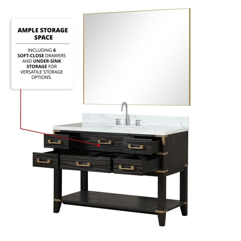 Lexora Norwalk 48 in W x 22 in D Single Bath Vanity with Carrara Marble Top Faucet Set and 46 in Mirror