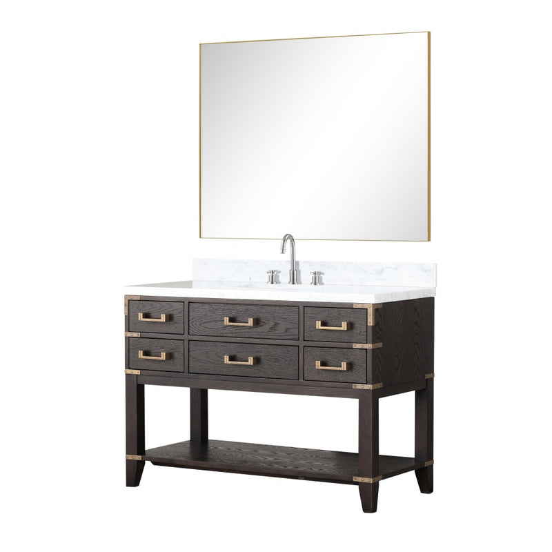 Lexora Norwalk 48 in W x 22 in D Single Bath Vanity with Carrara Marble Top Faucet Set and 46 in Mirror