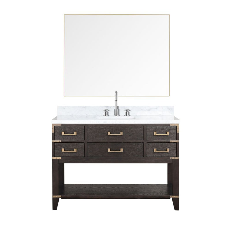 Lexora Norwalk 48 in W x 22 in D Single Bath Vanity with Carrara Marble Top Faucet Set and 46 in Mirror