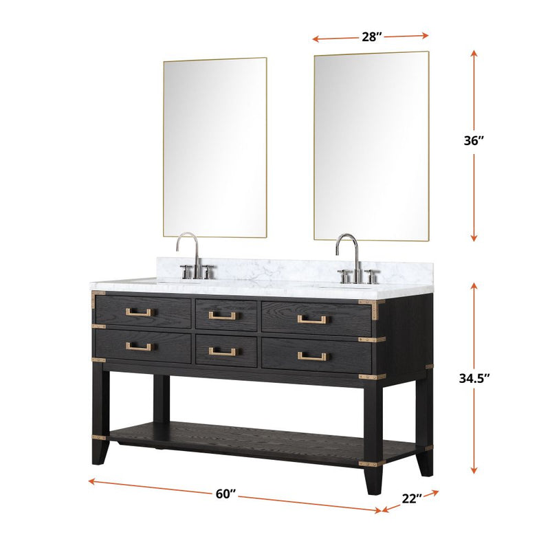 Lexora Norwalk 60 in W x 22 in D Double Bath Vanity and Carrara Marble Top