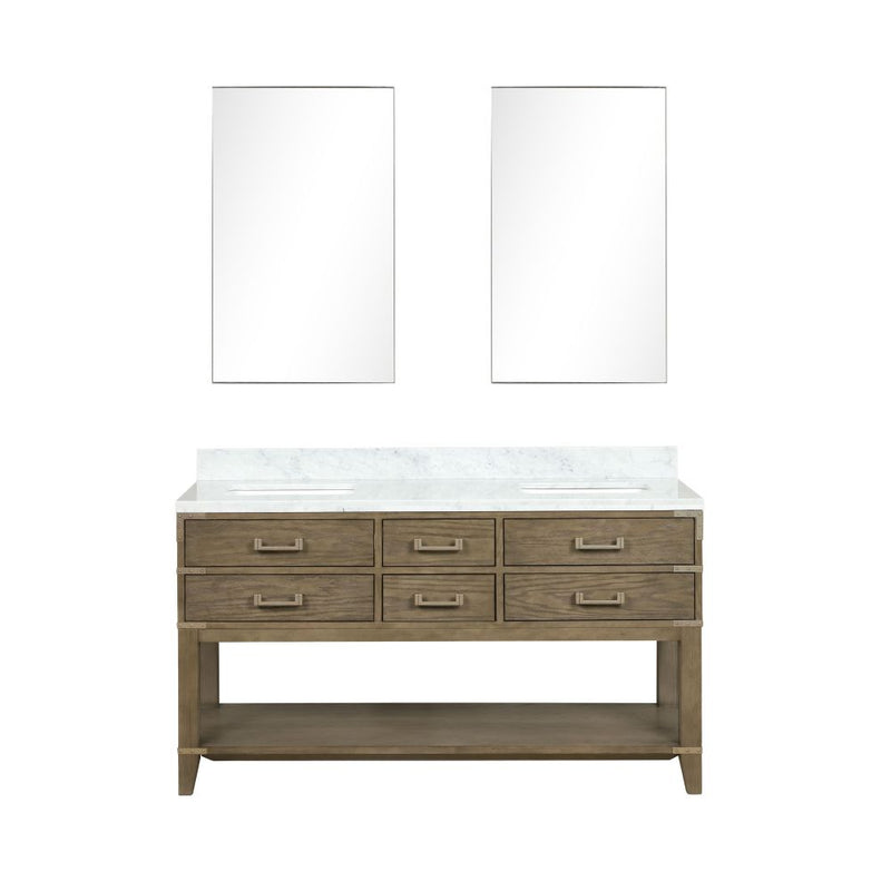 Lexora Norwalk 60 in W x 22 in D Double Bath Vanity with Carrara Marble Top and 28 in Mirrors