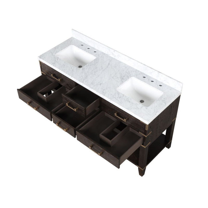 Lexora Norwalk 60 in W x 22 in D Double Bath Vanity with Carrara Marble Top and 28 in Mirrors