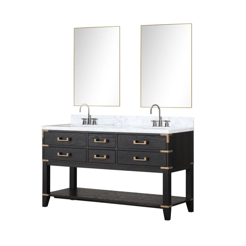 Lexora Norwalk 60 in W x 22 in D Double Bath Vanity with Carrara Marble Top Faucet Set and 28 in Mirrors