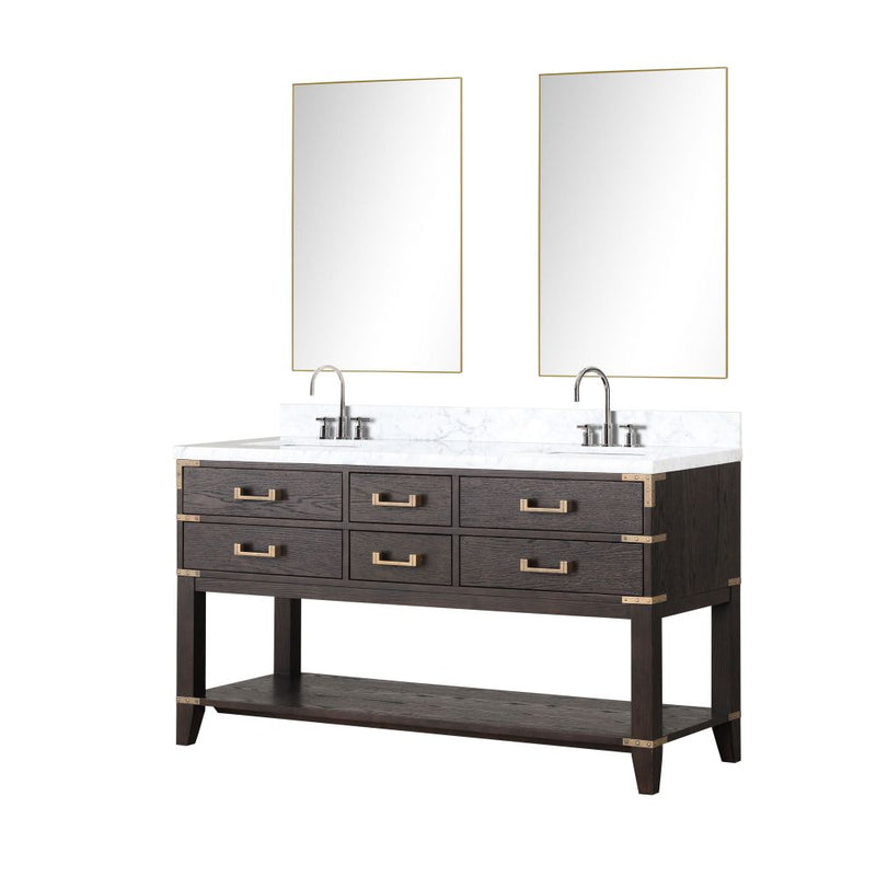 Lexora Norwalk 60 in W x 22 in D Double Bath Vanity with Carrara Marble Top Faucet Set and 28 in Mirrors