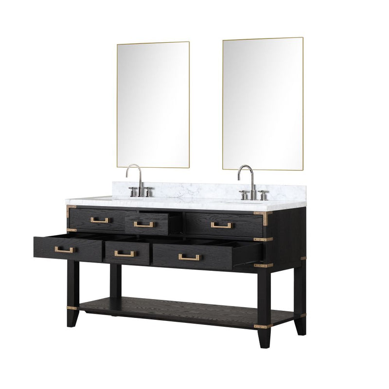 Lexora Norwalk 60 in W x 22 in D Double Bath Vanity with Carrara Marble Top Faucet Set and 28 in Mirrors