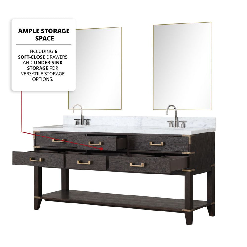 Lexora Norwalk 72 in W x 22 in D Double Bath Vanity and Carrara Marble Top