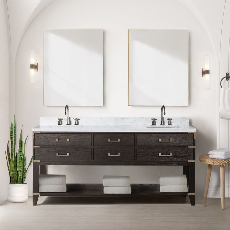 Lexora Norwalk 72 in W x 22 in D Double Bath Vanity and Carrara Marble Top