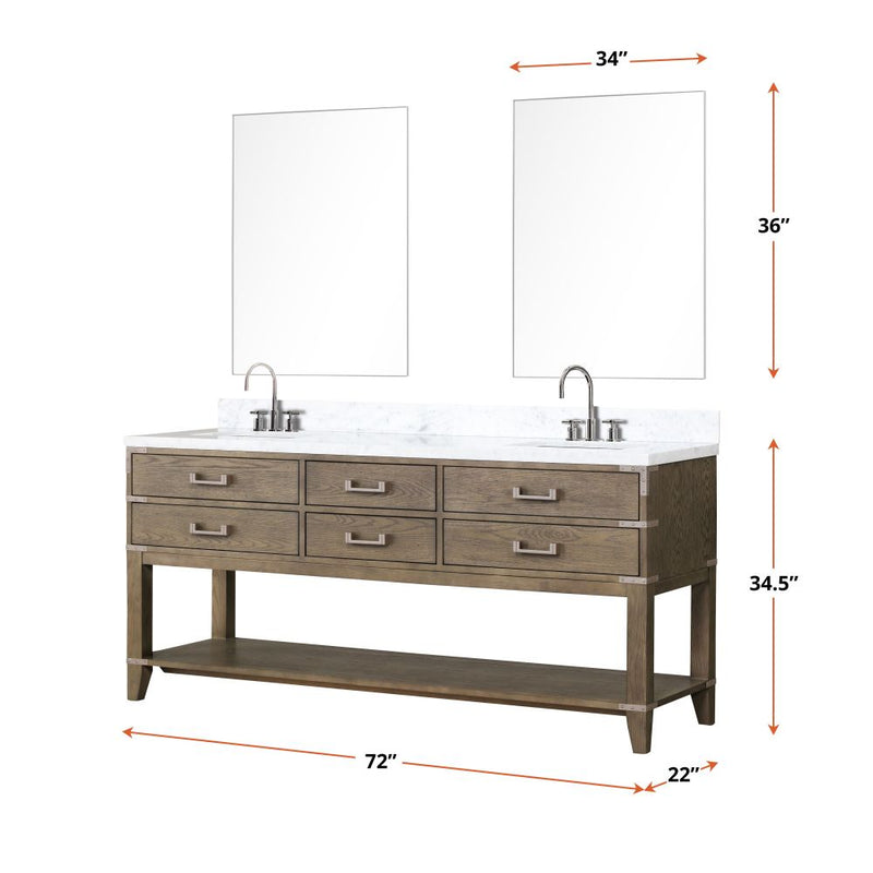 Lexora Norwalk 72 in W x 22 in D Double Bath Vanity with Carrara Marble Top and Faucet Set