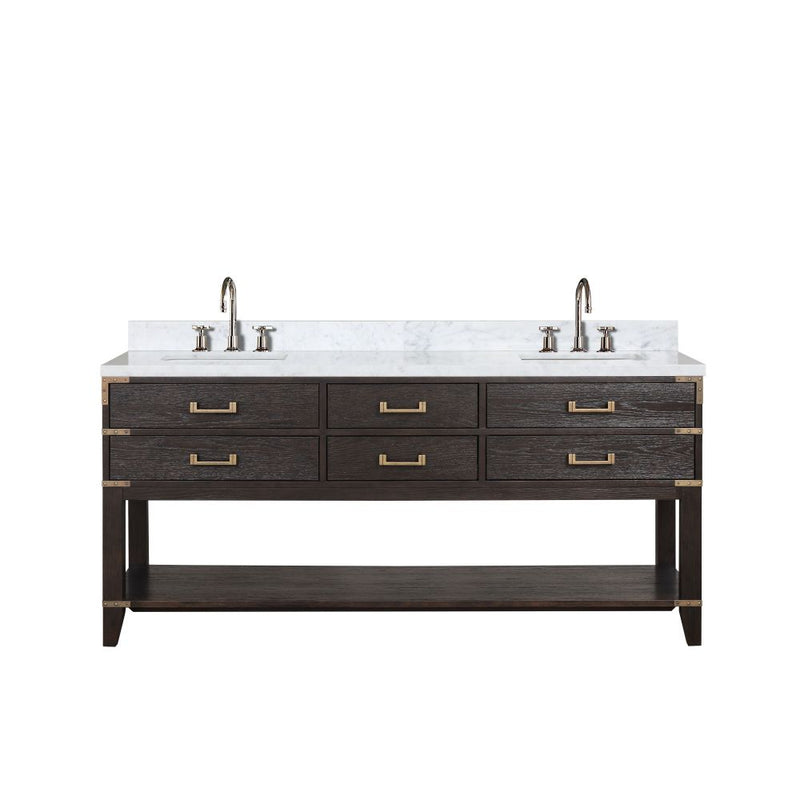 Lexora Norwalk 72 in W x 22 in D Double Bath Vanity with Carrara Marble Top and Faucet Set