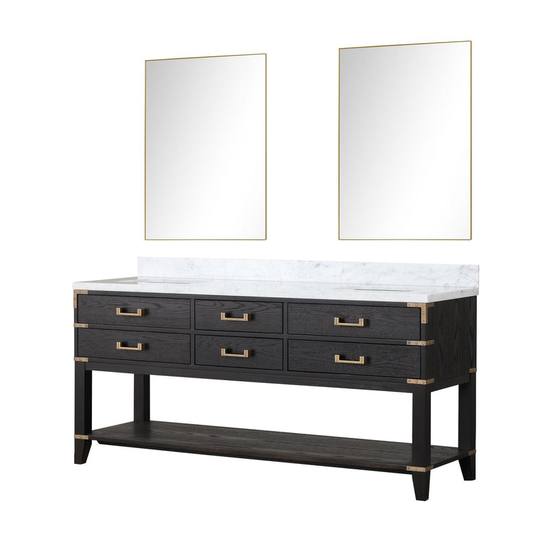 Lexora Norwalk 72 in W x 22 in D Double Bath Vanity with Carrara Marble Top and 34 in Mirrors