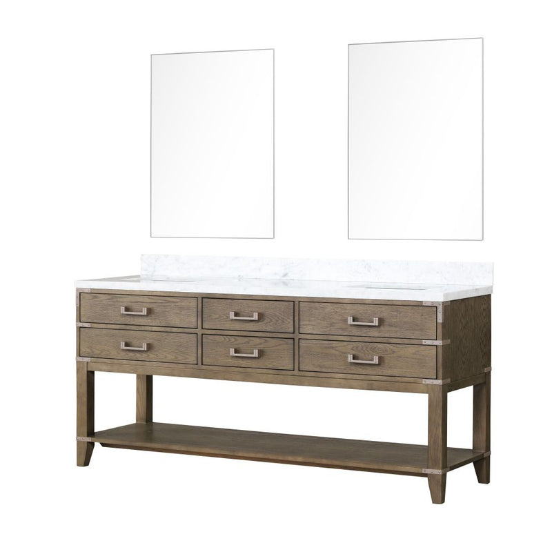 Lexora Norwalk 72 in W x 22 in D Double Bath Vanity with Carrara Marble Top and 34 in Mirrors