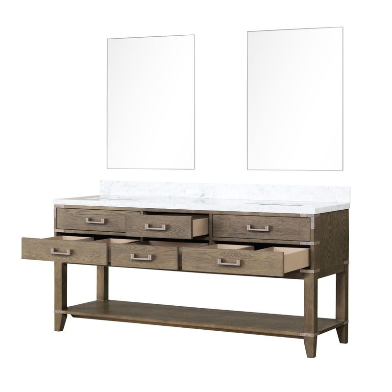 Lexora Norwalk 72 in W x 22 in D Double Bath Vanity with Carrara Marble Top and 34 in Mirrors