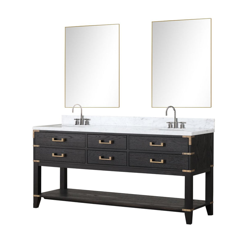 Lexora Norwalk 72 in W x 22 in D Double Bath Vanity with Carrara Marble Top Faucet Set and 34 in Mirrors