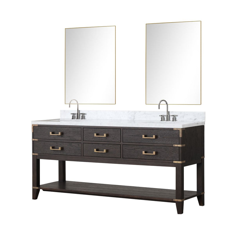 Lexora Norwalk 72 in W x 22 in D Double Bath Vanity with Carrara Marble Top Faucet Set and 34 in Mirrors