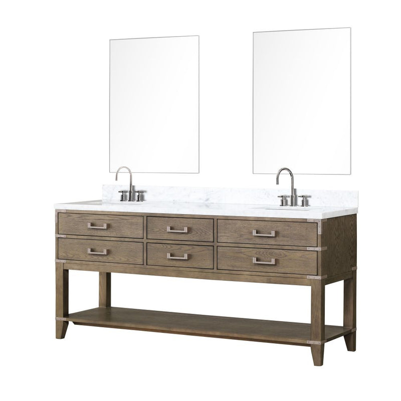 Lexora Norwalk 72 in W x 22 in D Double Bath Vanity with Carrara Marble Top Faucet Set and 34 in Mirrors