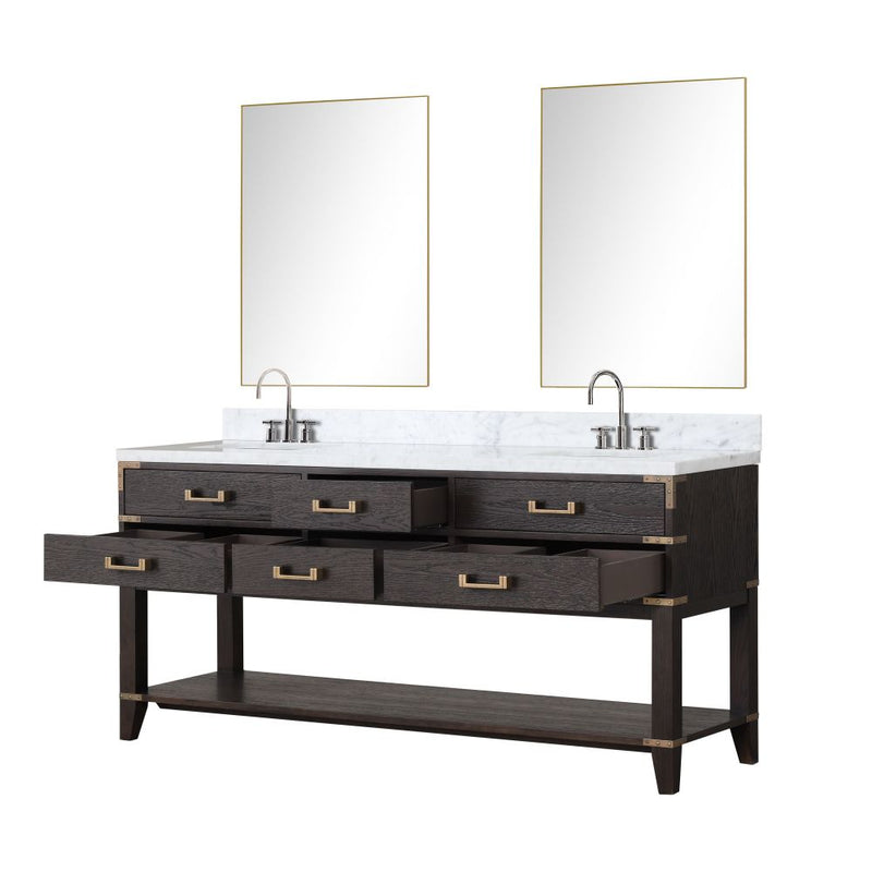 Lexora Norwalk 72 in W x 22 in D Double Bath Vanity with Carrara Marble Top Faucet Set and 34 in Mirrors