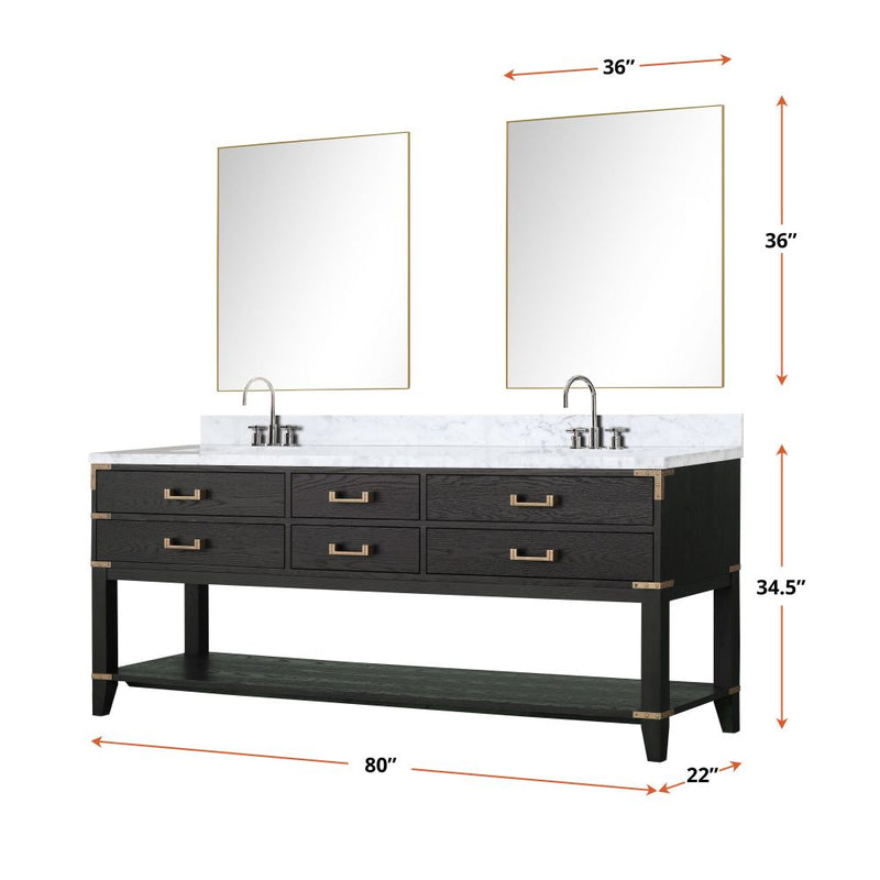 Lexora Norwalk 80 in W x 22 in D Double Bath Vanity with Carrara Marble Top and Faucet Set