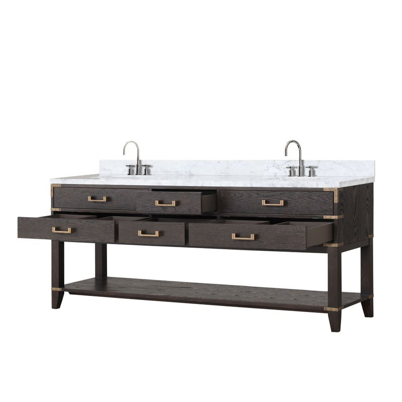 Lexora Norwalk 80 in W x 22 in D Double Bath Vanity with Carrara Marble Top and Faucet Set