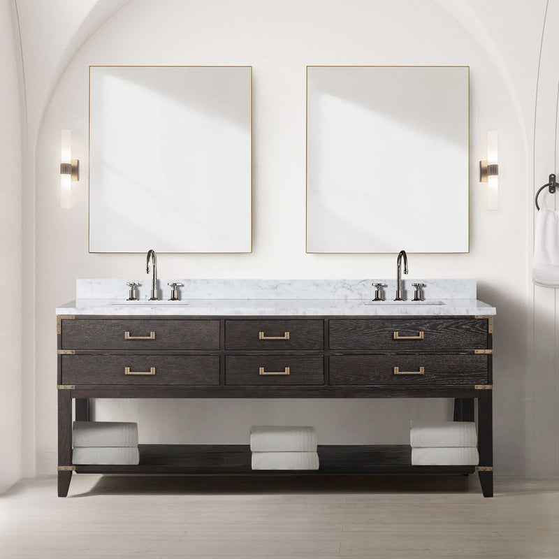 Lexora Norwalk 80 in W x 22 in D Double Bath Vanity with Carrara Marble Top and 36 in Mirrors