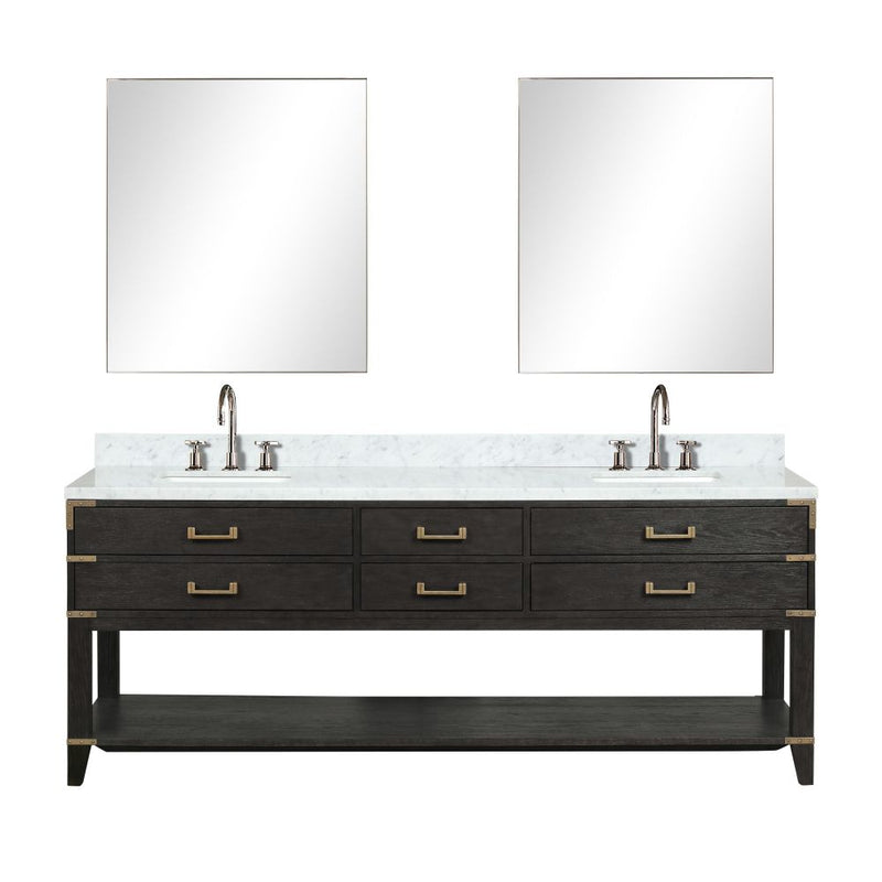 Lexora Norwalk 80 in W x 22 in D Double Bath Vanity with Carrara Marble Top Faucet Set and 36 in Mirrors