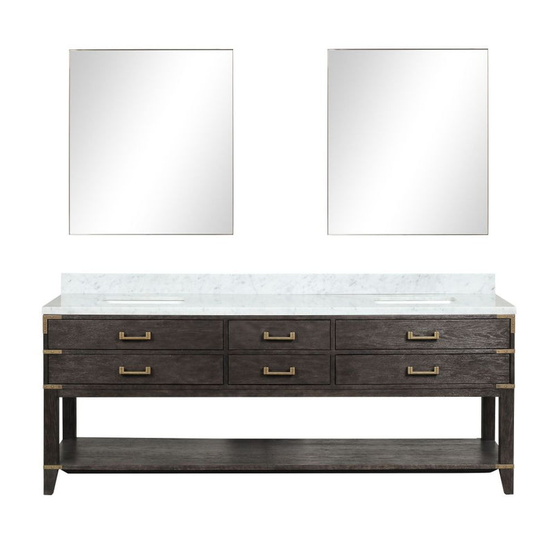 Lexora Norwalk 80 in W x 22 in D Double Bath Vanity with Carrara Marble Top Faucet Set and 36 in Mirrors