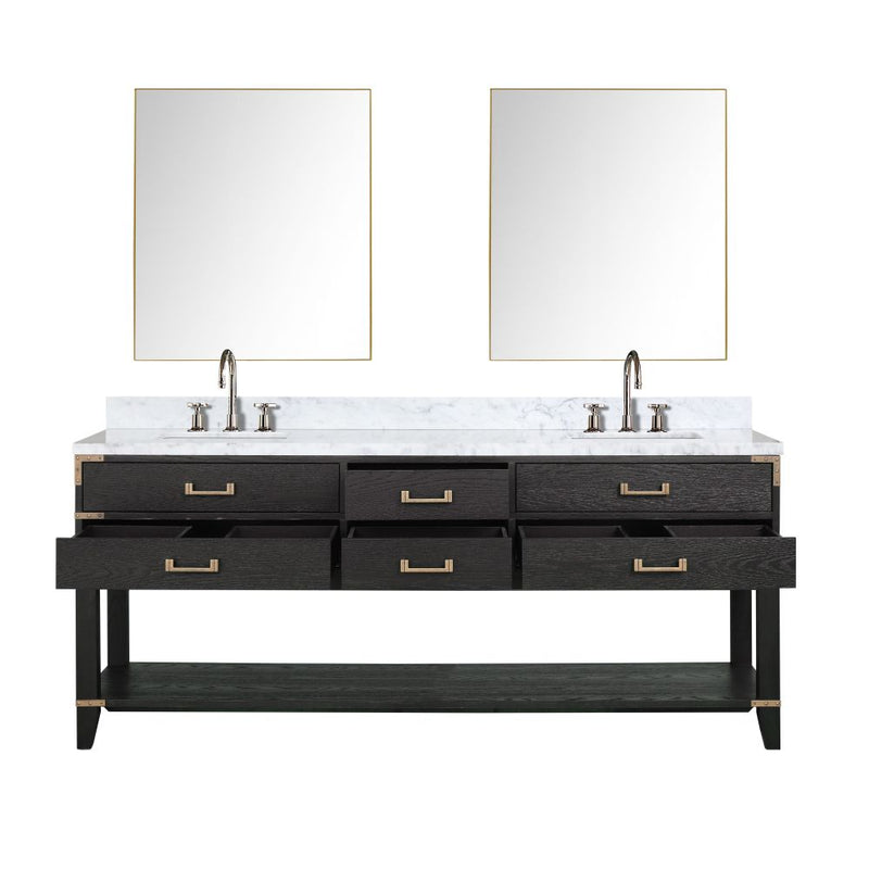 Lexora Norwalk 80 in W x 22 in D Double Bath Vanity with Carrara Marble Top Faucet Set and 36 in Mirrors