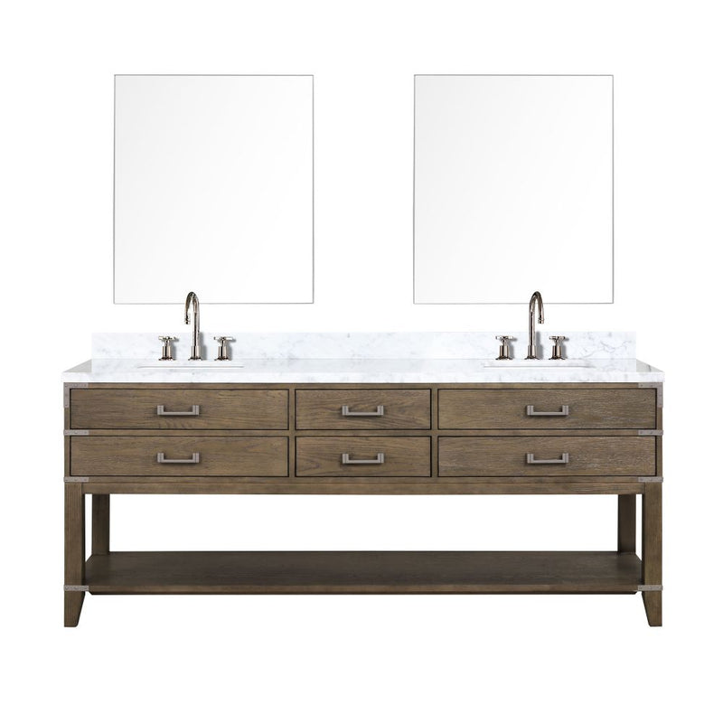 Lexora Norwalk 80 in W x 22 in D Double Bath Vanity with Carrara Marble Top Faucet Set and 36 in Mirrors