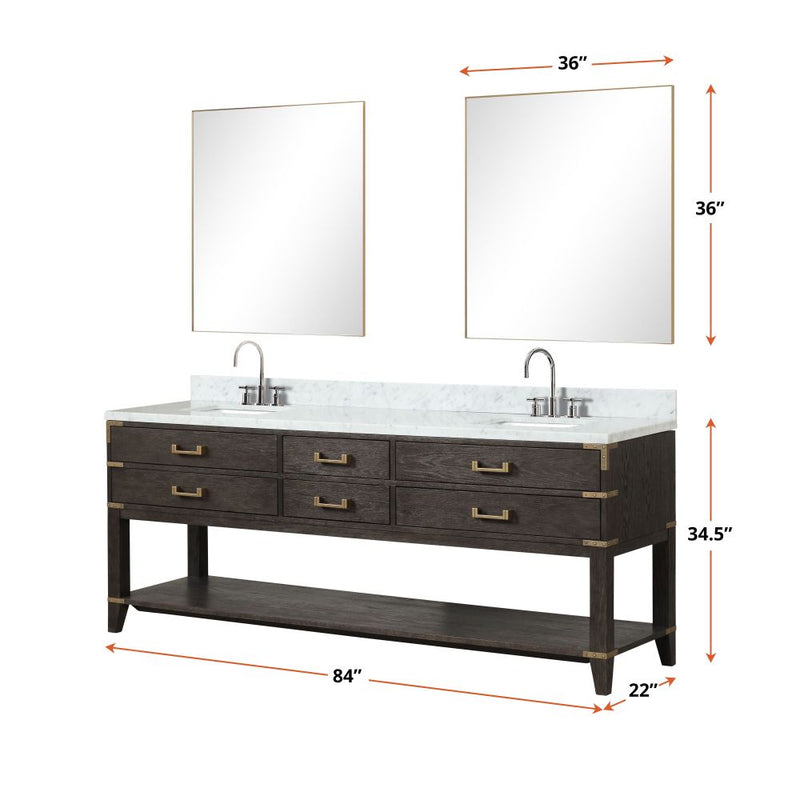 Lexora Norwalk 84 in W x 22 in D Double Bath Vanity with Carrara Marble Top and Faucet Set