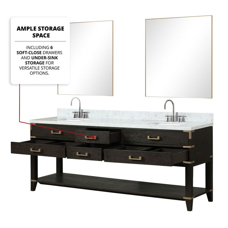 Lexora Norwalk 84 in W x 22 in D Double Bath Vanity with Carrara Marble Top and Faucet Set