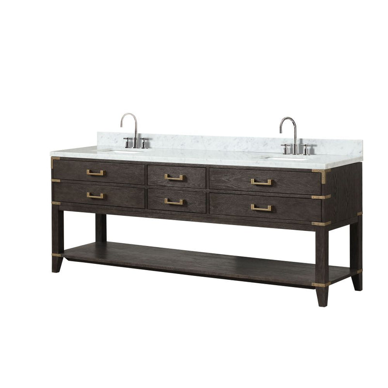 Lexora Norwalk 84 in W x 22 in D Double Bath Vanity with Carrara Marble Top and Faucet Set